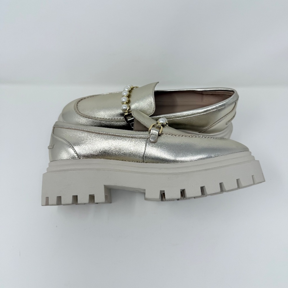 New Stuart Weitzman Perla Ultra Lug Sole Loafers Platino Gold Sz 7 - Picture 12 of 14